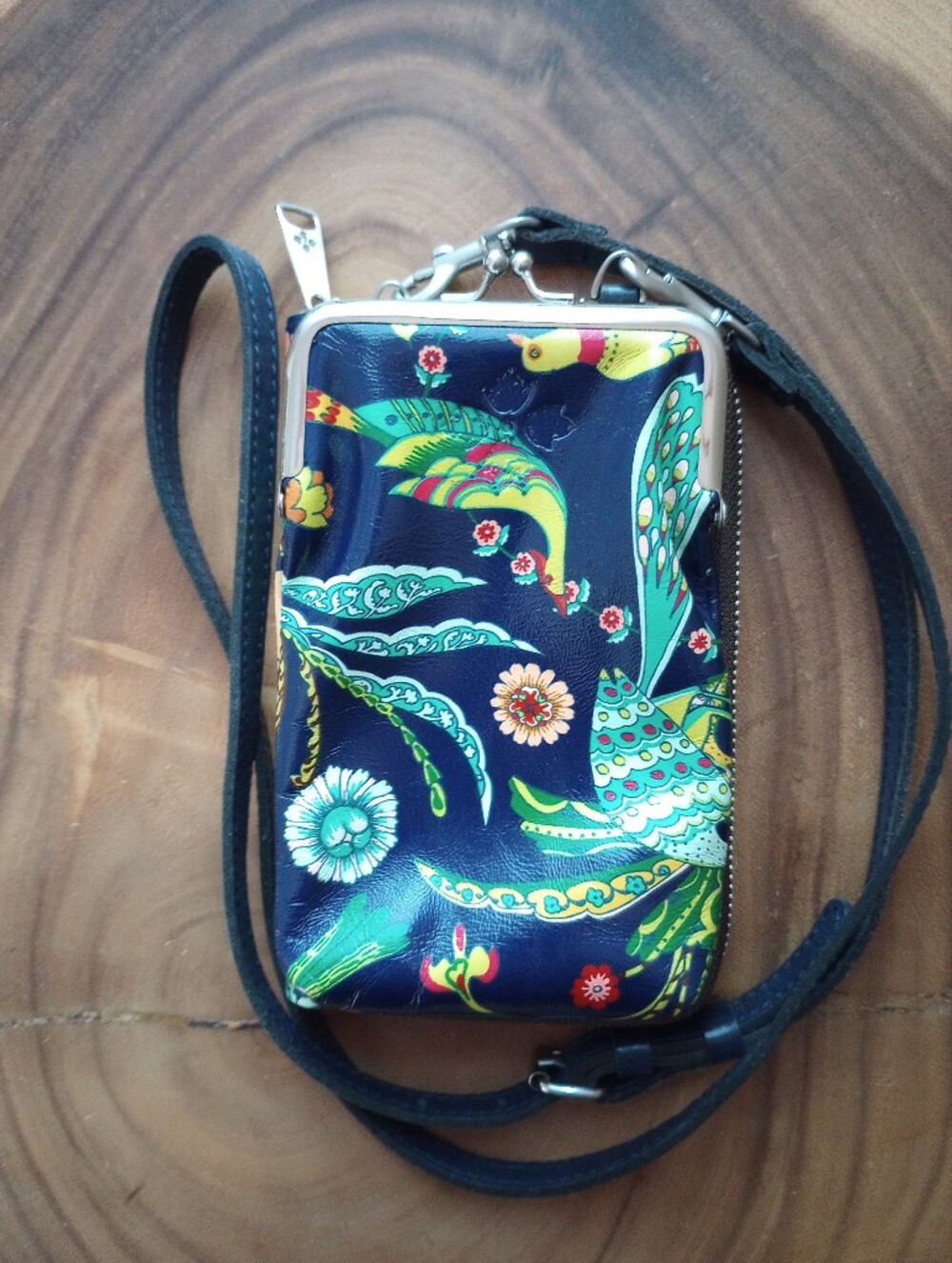 Patricia Nash Birds Of Paradise Pertina Crossbody Bag Navy Leather NWOT
